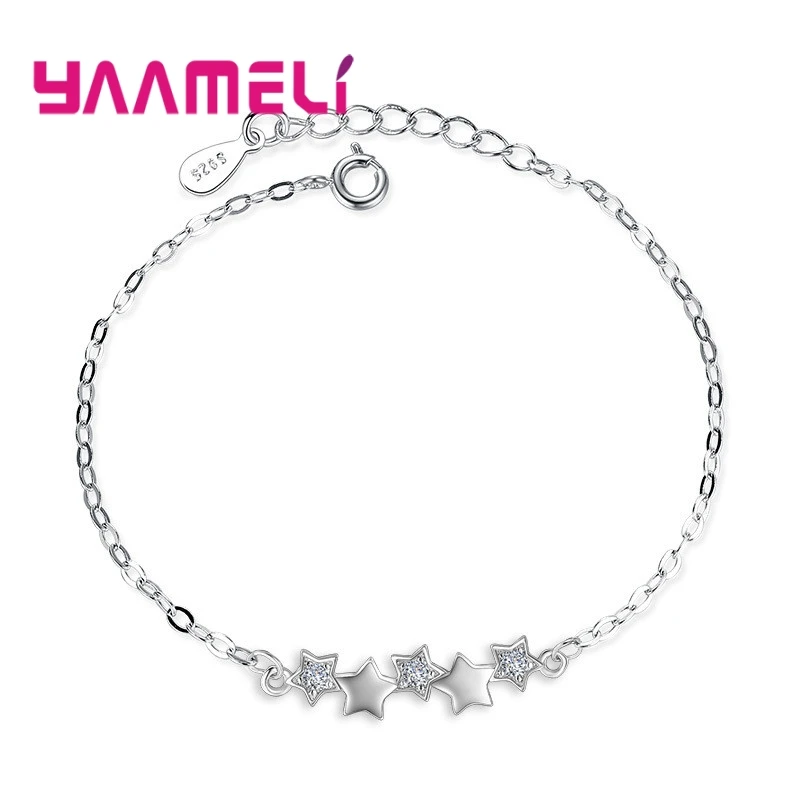 High Quality 925 Sterling Silver Bracelet Austrian Crystal Stars Charms Women Girls Bangles Jewelry Christmas Gifts
