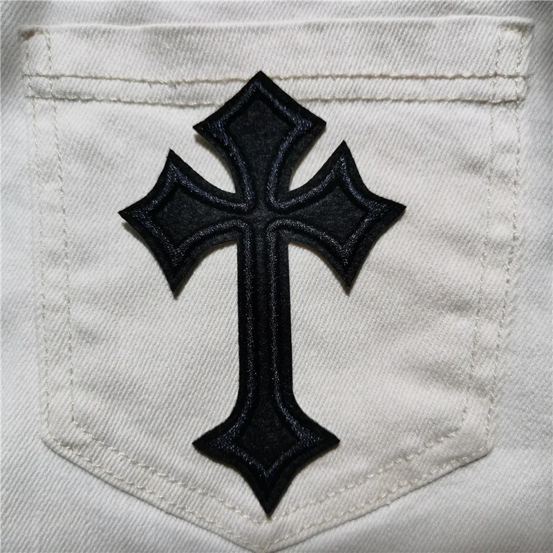 Black cross Iron on transfers Patches for clothing Rock Punk Sticker Sewing Supplies Decorative Appliques Zipper Clothes Patch