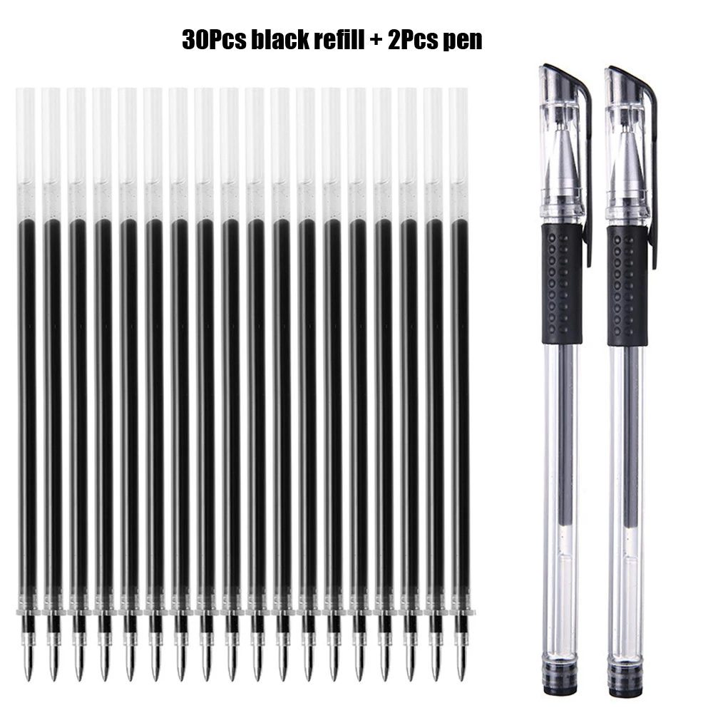 

2+30Pcs Ballpoint Pen + Refill Set Black Blue Red Ink Gel Pen Bullet Tip 0.5mm School&office Supplies Stationery Gift Ink Pen