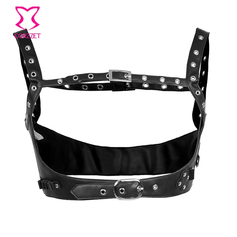 

Black Buckled Faux Leather Retro Rock Harness Women Breast Belt Burlesque Clothing Gothic Corset Steampunk Costume Accessories