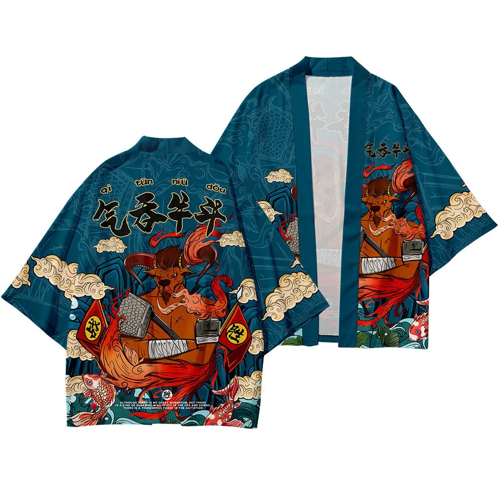 Disfraz de samurái Haori Obi para hombre, Kimono de playa, cárdigan, ropa de calle, chaqueta Yukata, XS-6XL de gran tamaño