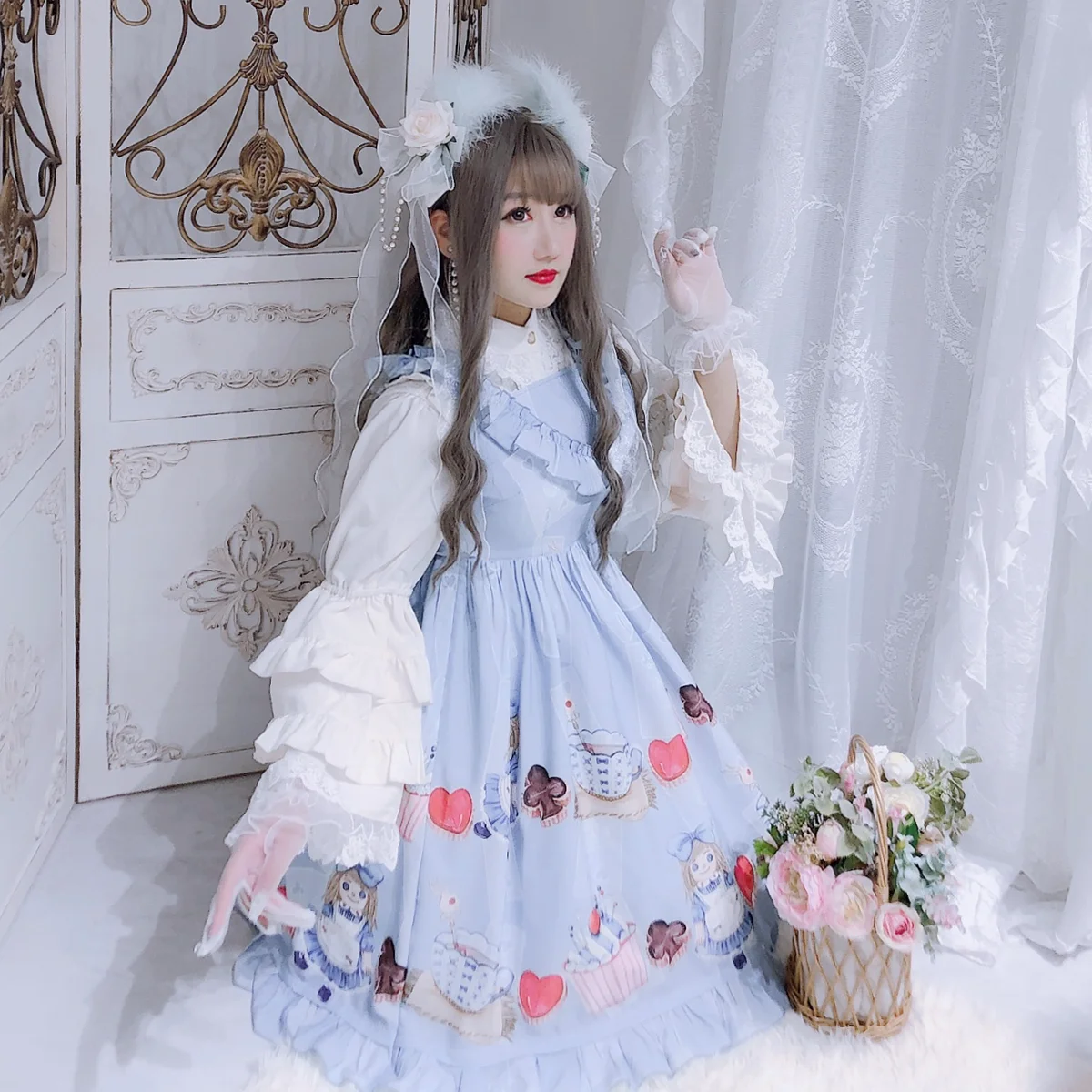

lolita Japanese sweet girl Alice dress Princess tea party sweet lolita dress vintage lace bowknot cute printing victorian dress