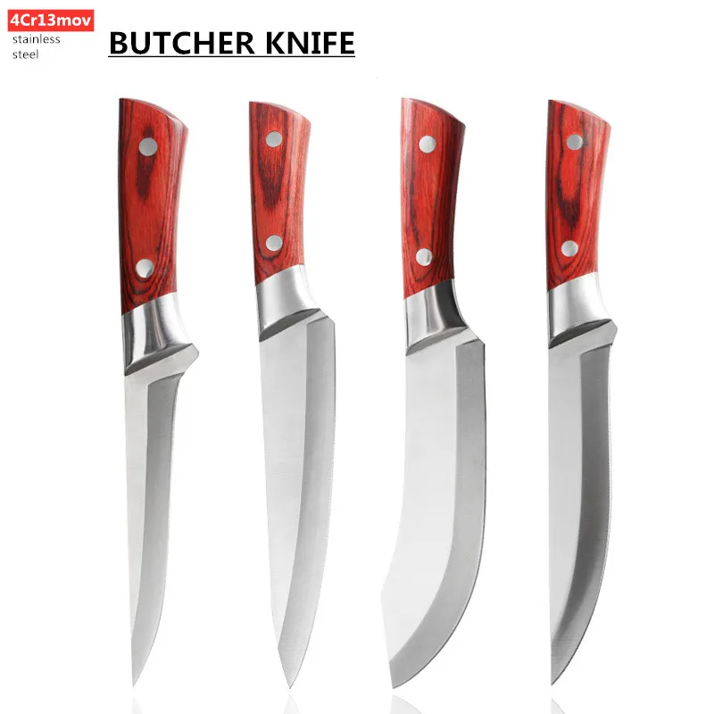 Slaughter Special Boning Knife Peeling Cutting Cleaver Meat Splitting Knife Fixed Blade Multipurpose Butcher Knife+Free Scabbard