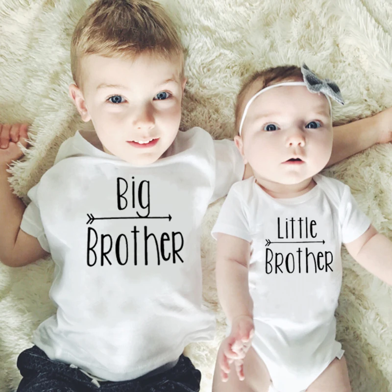 Little Big Brother Family Matching Boys  Romper Baby Boy Short Sleeve Jumpsuit Brothers Letter Print Hot Wholesale Clothes