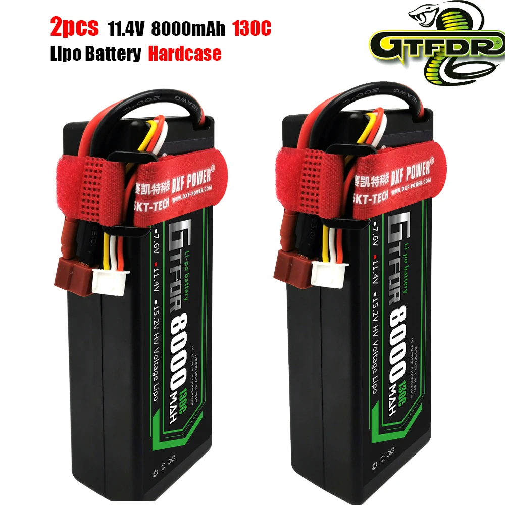 GTFDR 2PCS Battery Lipo 2S 3S 4S 7.6V 11.4V 15.2V 8000mAh 130C 260C 140C 280C HV Hardcase For Rc 1/8 1/10 Buggy Off-road Car