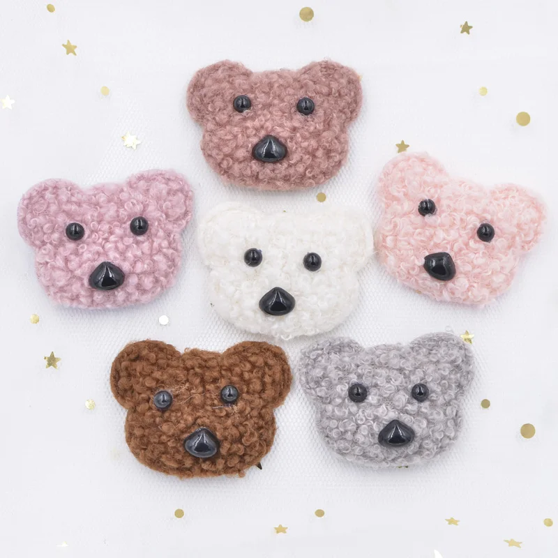 Wholesale 60Pcs Teddy Plush Padded Bear Head Appliques for Clothes Hat Leggings Sewing Supplies DIY Hair Clips Decor Accessories