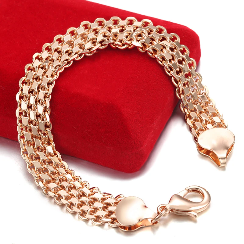 10MM 12MM Big Wide For Women Men Bracelet 585 Rose Gold Color Curb Catenary Chains(No red box)