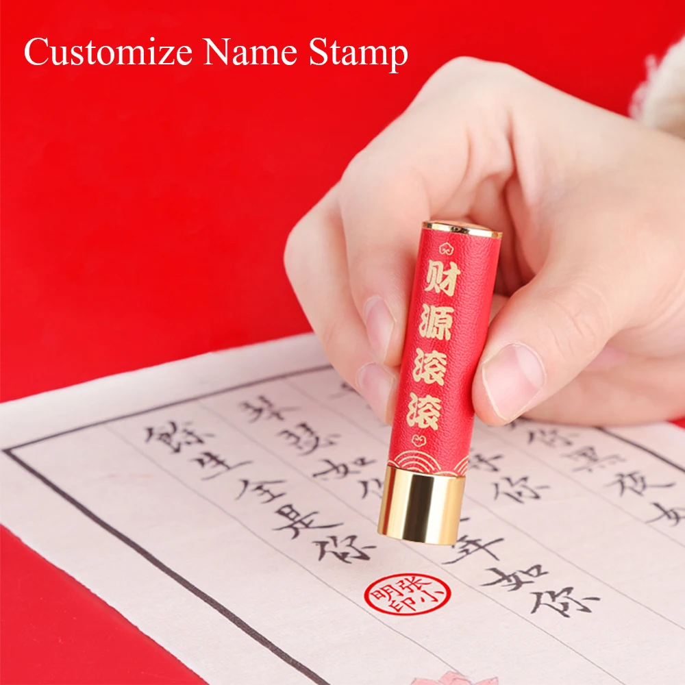 

Chinese Traditional Style Red Copper Personal Name Stamp Cutom Chinese English Name Retro Round Name Seal Gift With Box Inkpad