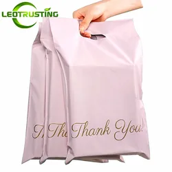 10/50 pçs obrigado rosa poli mailer envelopes adesivos saco diy natal roupa interior vestido leggings presente brinquedos transporte bolsas portáteis