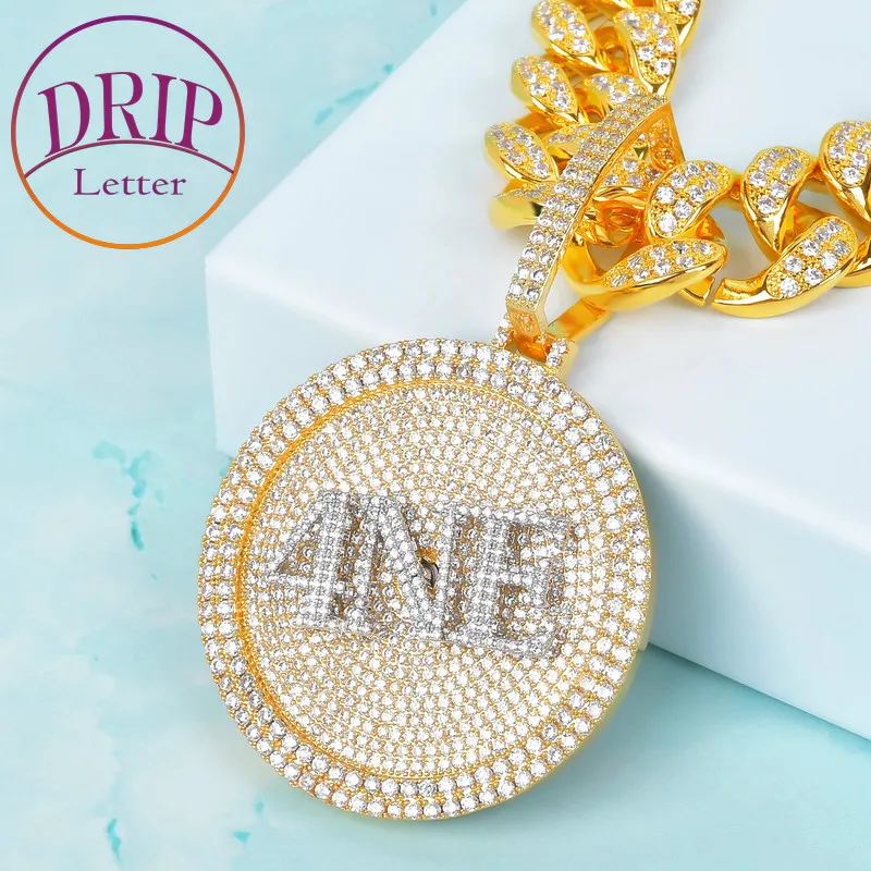 Drip Letter Custom Name Necklace for Men Spinning Pendant Medal Rapper Style Charms Hip Hop Real Gold Plated Fashion Jewelry