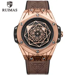 RUIMAS-reloj de cuarzo deportivo para hombre, cronógrafo militar de lujo, de pulsera con correa de cuero, resistente al agua, 533G