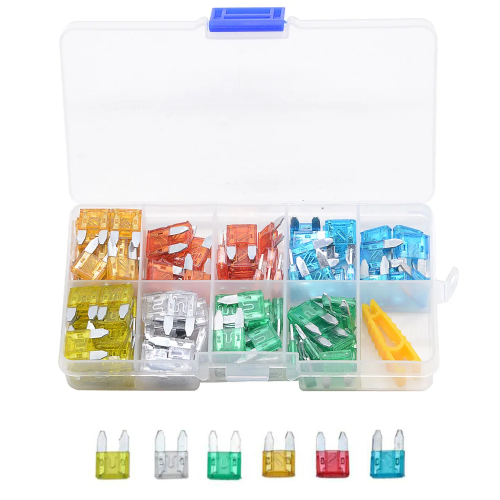 120pcs/lot Car Truck Small Size MINI Blade Fuses 5A 10A 15A 20A 25A 30A AMP Plastic Box Assortment with Clip