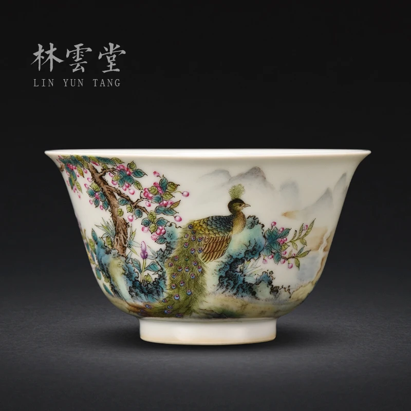 

Lin Yuntang peacocks kung fu master cup single cup cup jingdezhen high-grade powder enamel cup sample tea cup