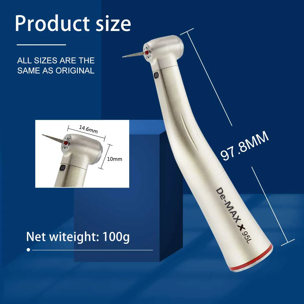 Dental De-Max 1:5 X95  Increasing Contra Angle Low Speed Handpiece Push Button Internal Four Way Spray Ceramic Bearing