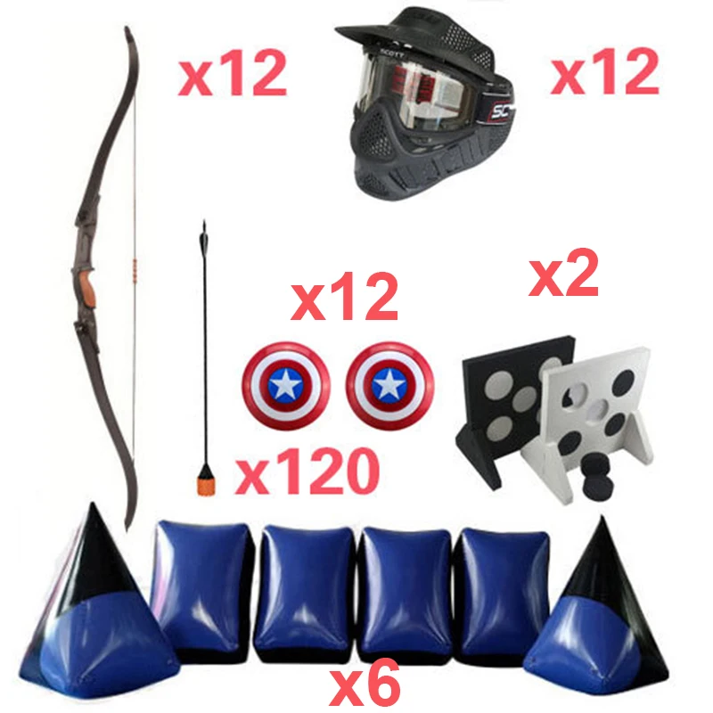 12 Player Outdoor Indoor Foam Arrow Target Helmet Inflatable Bunkers Archery Tag Set