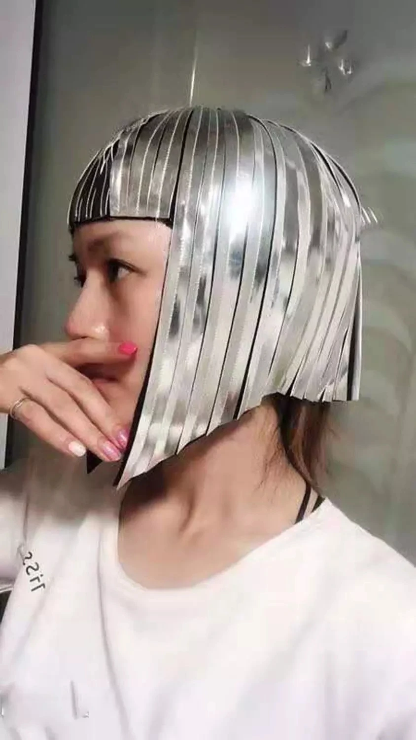 بوب هيربيسي بوبكوت غطاء الرأس تأثيري كليوباترا شعر مستعار معدني تصفيف الشعر في الكروم أو الذهب شعر مستعار الآلهة المصرية