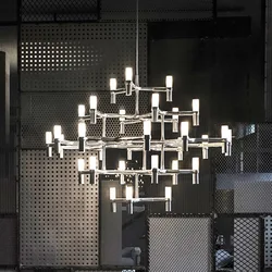 Lámpara de araña grande con forma de corona para cocina y Hotel, candelabro de lujo con diseño de arte Led moderno, de tubo nórdico plateado