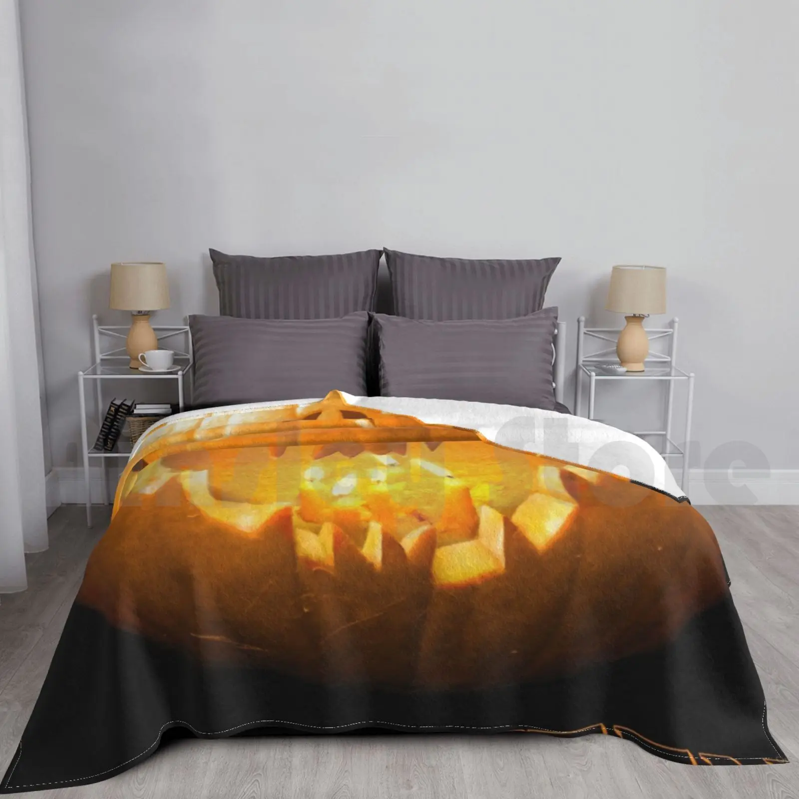 

Blanket Happy Halloween Jack-O-Lantern Hat Orange Black Pumpkin Jack O Lantern Candles Glow In The