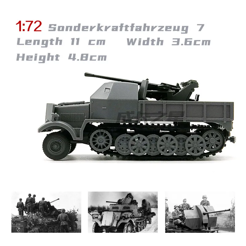 Half-Track Flak Antiair Weapon 1/72 Assembly Model World War II Germany SD.KFZ.7/2 Sonderkraftfahrzeug 7 Military Chariot Toys