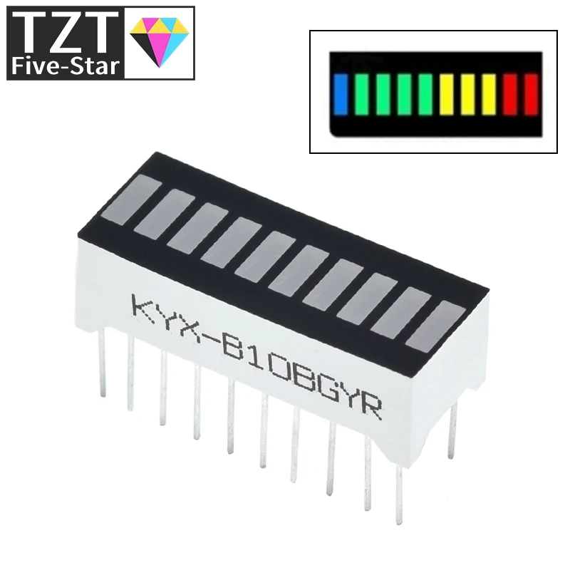 TZT 1/3/5 Stück 10-Gitter-Digital-Segment-LED-Lichtleiste, superhell, 2 rote + 3 gelbe + 4 grüne + 1 blaue Lichter, flache Röhre B10BRYGB – Detail 3
