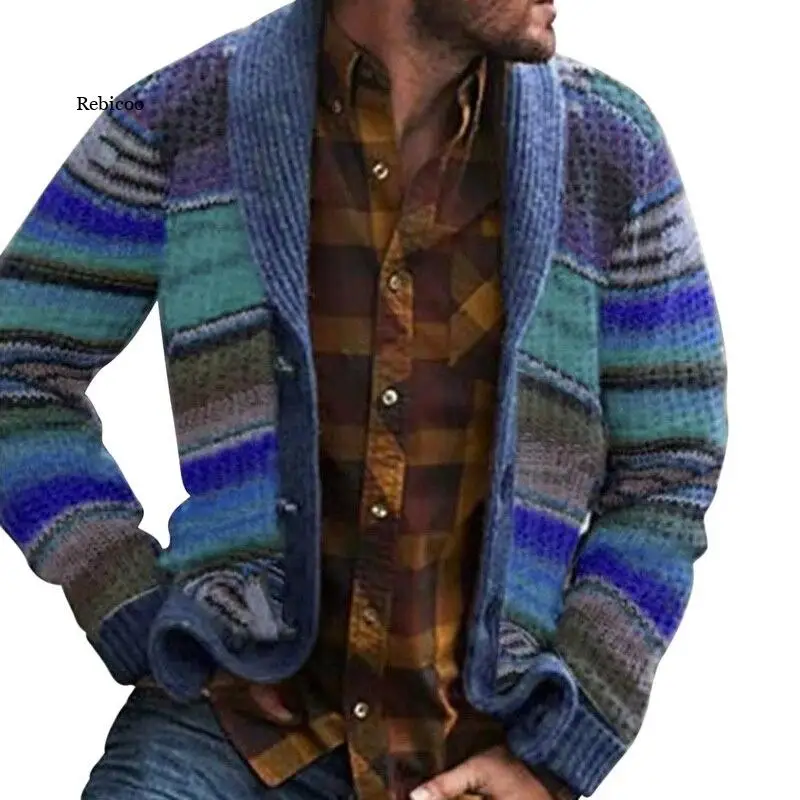 

Men's Jacket Spring New Loose Printing Long-Sleeved Knitted Cardigan Jacket Jacket Men's