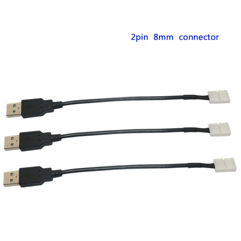 5pcs 2pin led strip connector 8mm/10mm to USB connector Free Welding DC5V ;15cm cable led connector for 5050 led strip