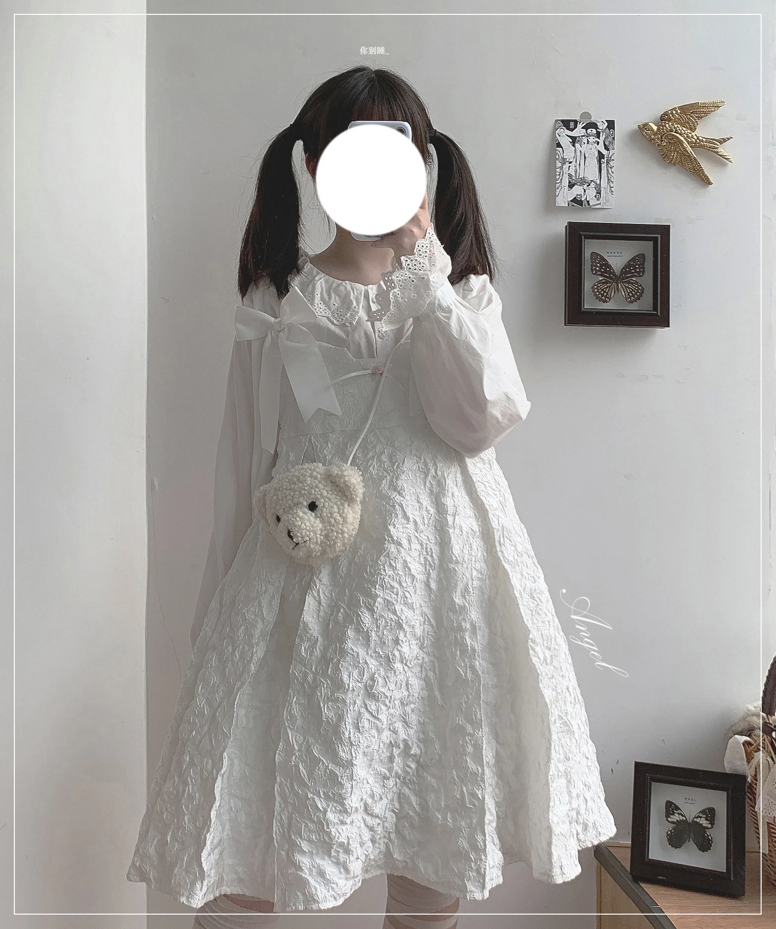 Japonês doce menina macia estudante retro tridimensional cor sólida bonito bowknot estilingue vestido de cintura alta cosplay cos loli