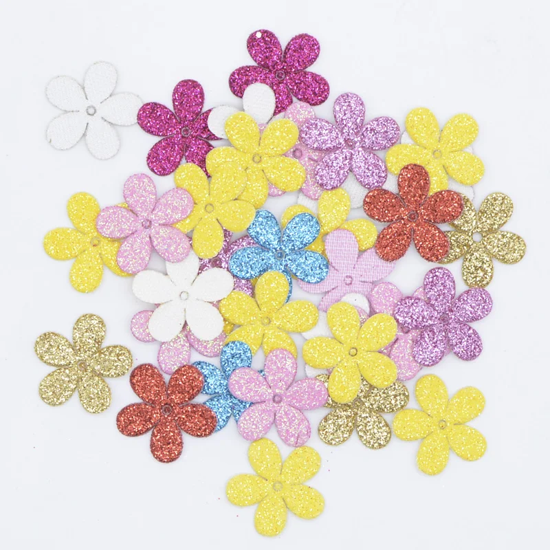 100 Pz/lotto Misto Glitter In Pelle Forma di Fiore Appliques per Vestiti FAI DA TE Mestiere Forniture Per Cucire Copricapi Cappello Decor Accessori