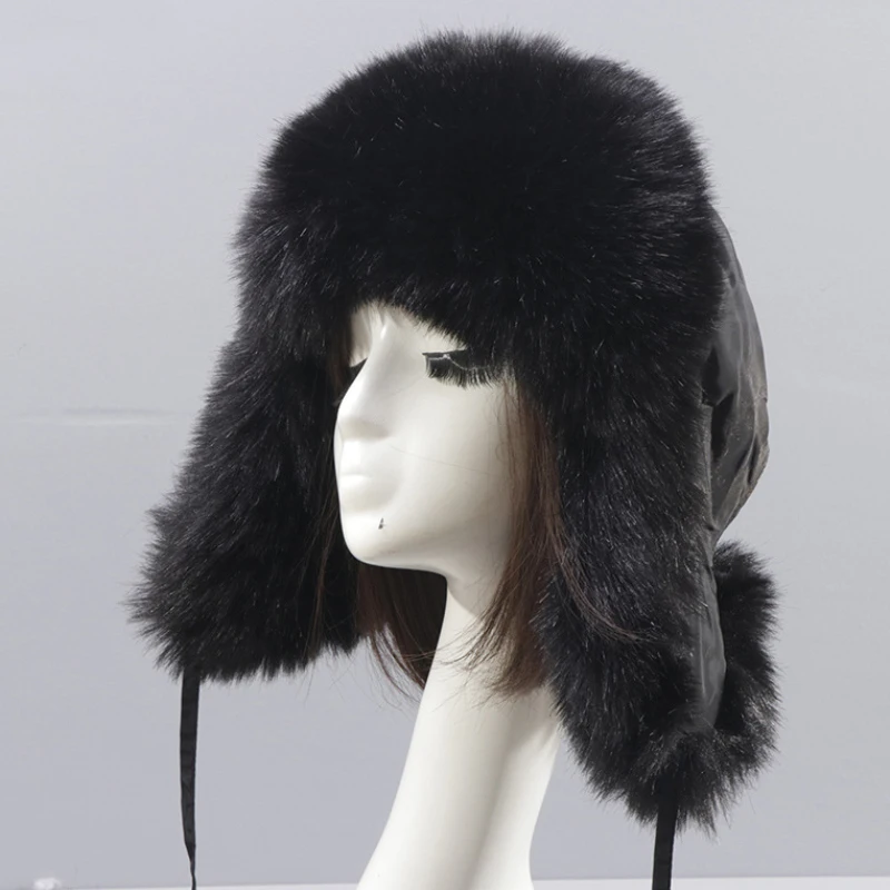 HT3448 Winter Hat Women Faux Fur Hat Windproof Earflap Trapper Cap Lady Warm Russian Hat Ski Russian Cap Ushanka Bomber Hat