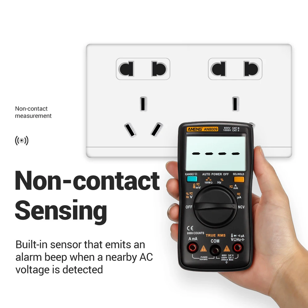 AN8009 Multimeter Digital Transistor Testers Capacitor True-RMS Tester Automotive Electrical Capacitance Meter Temp Diode