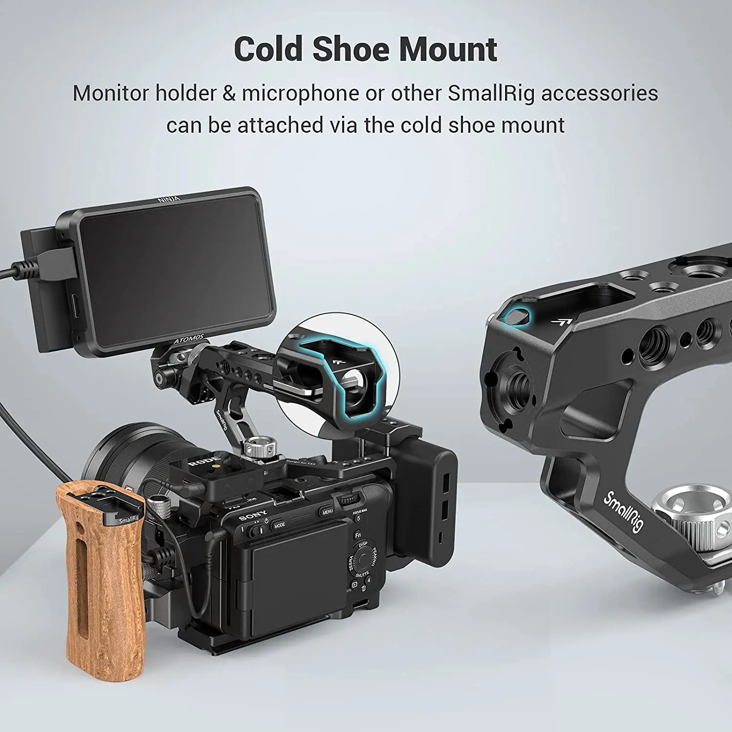 SmallRig Universal Arri Localização Punho Superior, Dslr Camera Cage, microfone, Shoe Mount, DIY, 2165, 15mm Rod Clamp