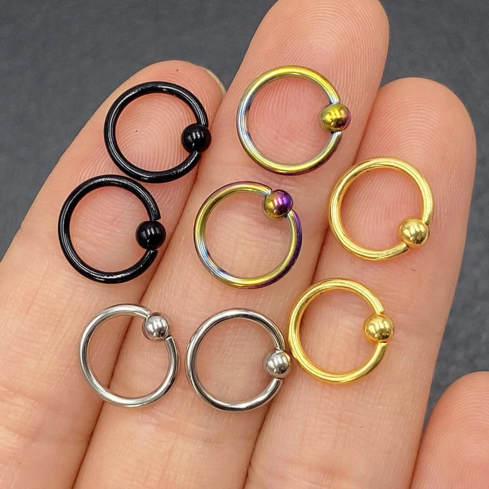 2PCS/Lot 316L Stainless Steel Captive Bead Ring Nose Septum Hoop Helix Daith Cartilage Tragus CBR Earring Basic Piercing Jewelry