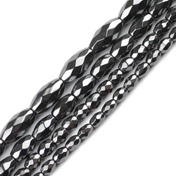 JHNBY Faceted Rice Grains Black Hematite 3/4/5/6MM Natural Stone Oval Loose Beads For Jewelry Bracelet Making DIY Accessories