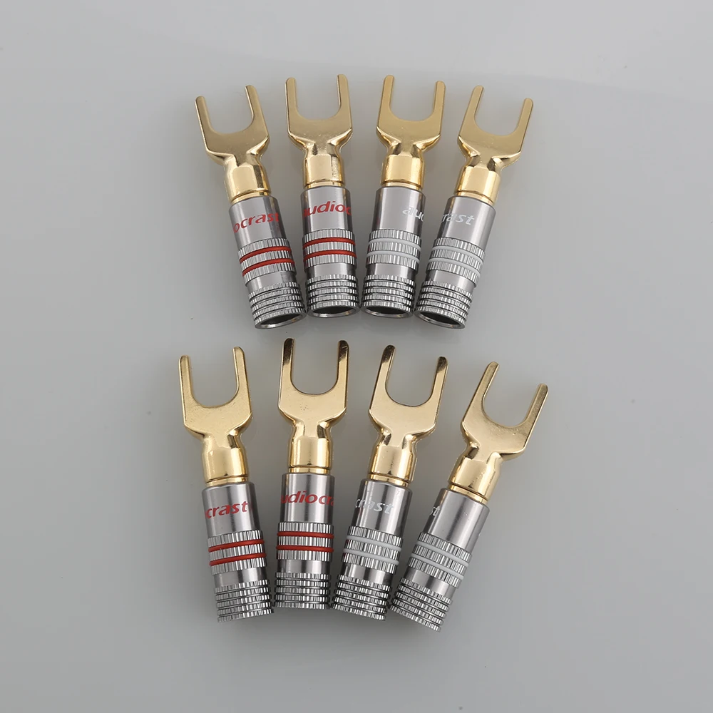 8 قطعة Audiocarst BY839G النحاس مطلية بالذهب بأسمائها الحقيقية التوصيل موصل طرفي كابل مكبر الصوت تمديد محول Y التوصيل كابل مكبر الصوت