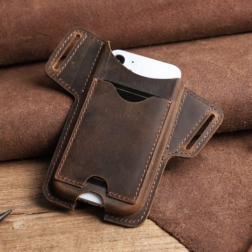 CONTACTS FAMILY 100% Nubuck Leather Phone Waist Case Bag Men Cellphone Loop Holster Belt Pouch for iPhone 16 15 14 Pro Max Mini