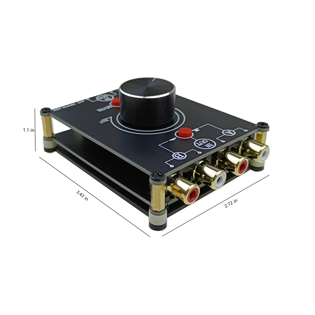 2 IN 1 OUT RCA Audio Switch box, AUX Stereo Audio Signal source Switcher Selector with line volume controller Passive