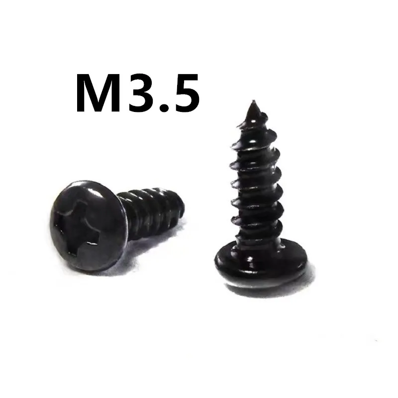 

500PCS GB845 M3.5x8/10/12/14/16/18/20/25/30/35/50mm PA Black 304 stainless steel round head micro pan head cross tapping screw