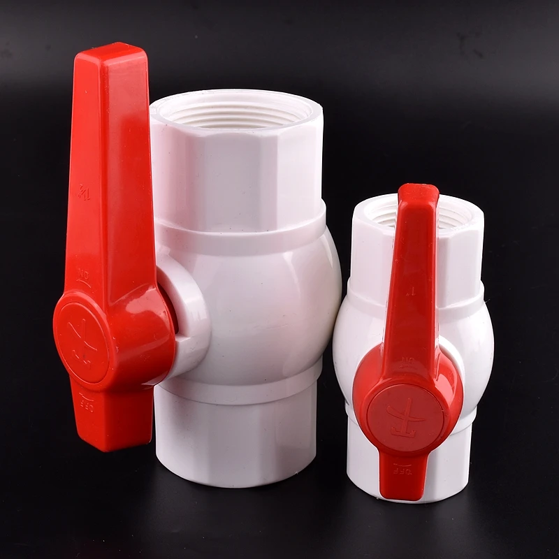 1PC White 1/2 ~ 2 Inch Female Thread UPVC Pipe Ball Valve Aquarium Fish Tank Drainage Joint Water Pipe Valve Big Size Available