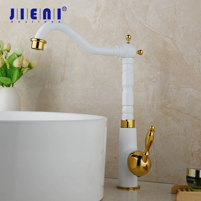 

JIENI White Painting Rotated Kitchen Basin Sink Swivel Faucet Mixer Tap Solid Brass Stream Faucet Vanity Brass Mixer Tap Faucet