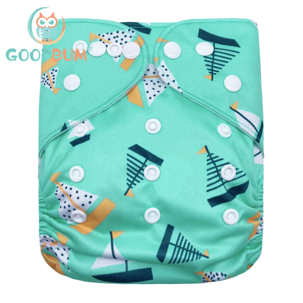 

Goodbum Washable Sailboat Printed Cloth Diaper Double Row Snaps Cloth Nappy For 3-15KG Baby Diaper