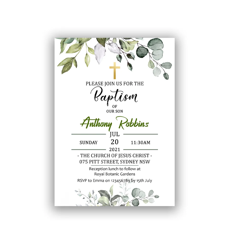 

Greenery Baptism Invitation, Gold Baptism Template, Editable Baptism Invitation, Boy and Girl