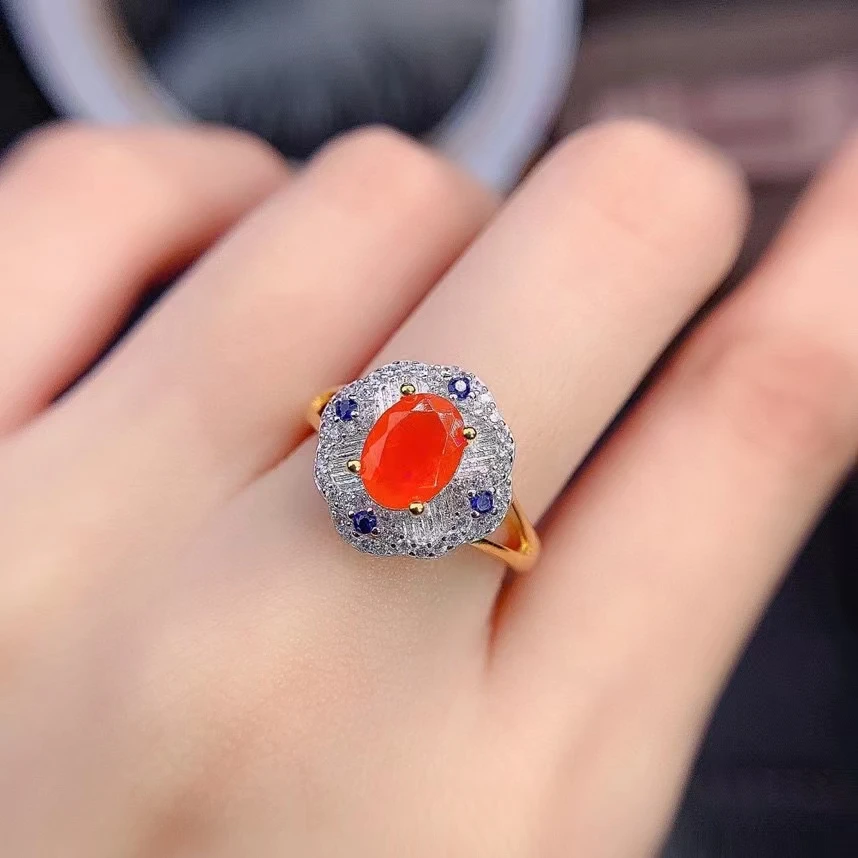 2022 Natural Fire Opal Rings for Women Date Gift Good Color Gemstone 6x8mm Size Fine Jewelry Real 925 Sterling Silver Free Ship