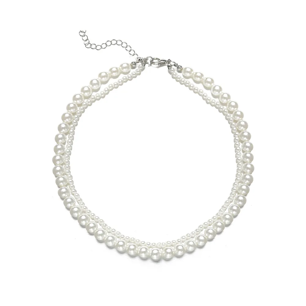 Fashion Choker Necklace Women Simulated Pearl Chunky Jewelry Double Layer Beads Collar Necklaces For Women