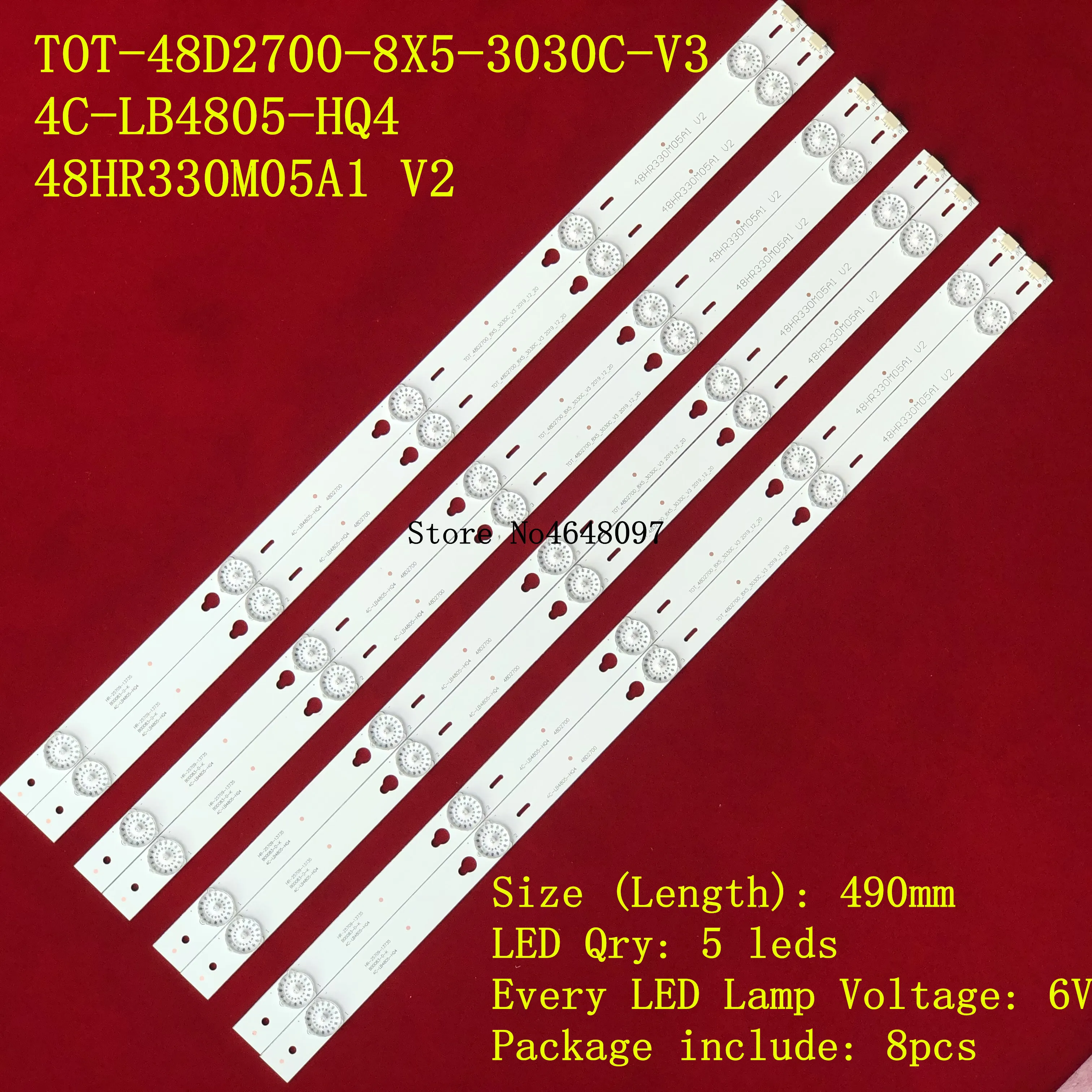 

New Kit 8 PCS 5LED LED Backlight strip For 48FS3750 48HR330M05A1 V2 TOT_48D2700_8X5 YHE-4C-LB4805-YH1CK HQ4 B48A858U LE48M4S1