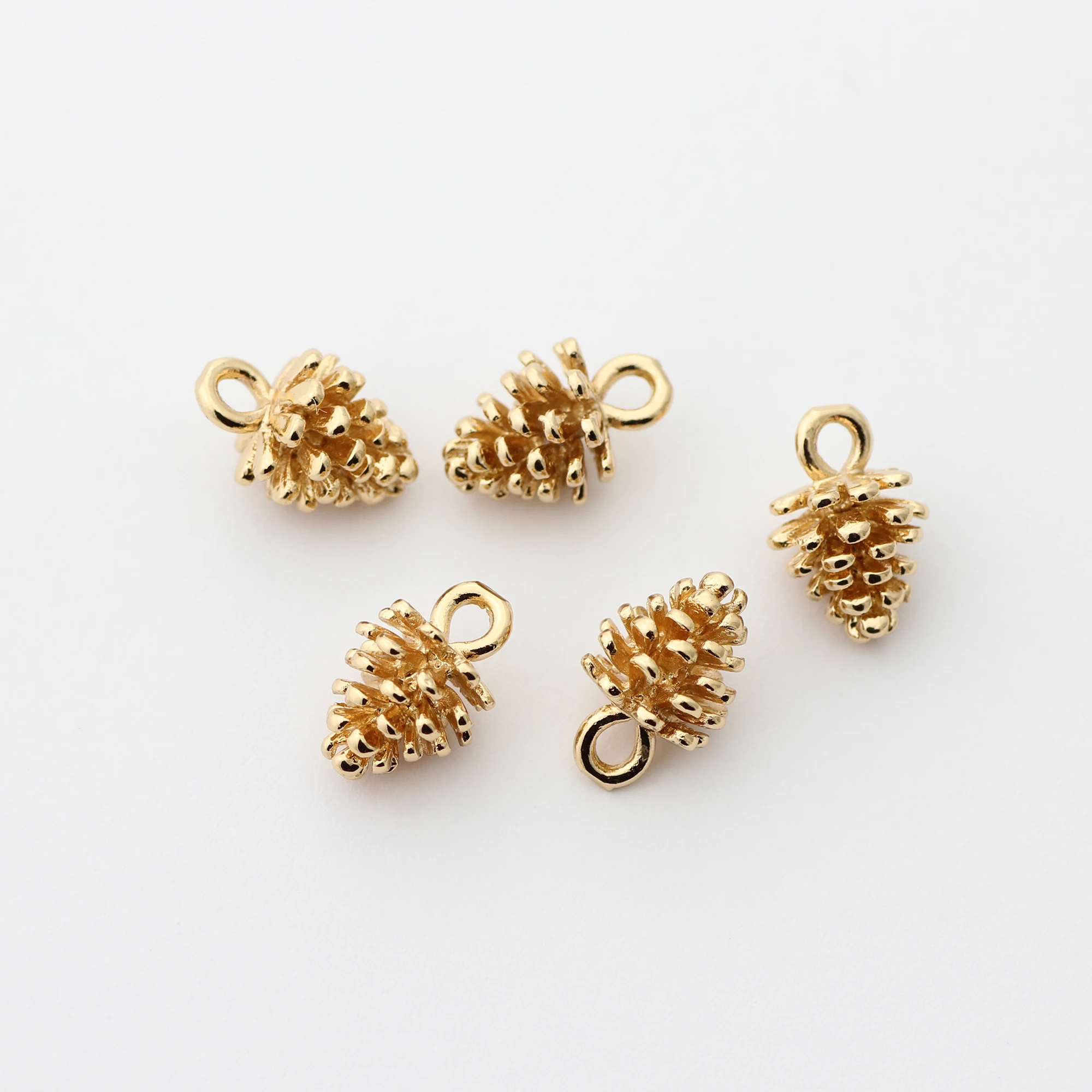 5pcs 12*8mm  K Gold Color Plated Brass,1 Holes Pine cones Diy Jewelry Pendant Charms Earring Necklace Product Accessories