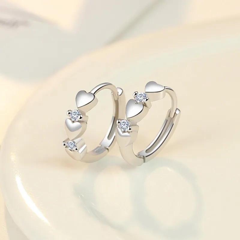 LByzHan 100% Real 925 Sterling Silver Earrings Heart Zircon Small Earrings For Women Jewelry Gifts