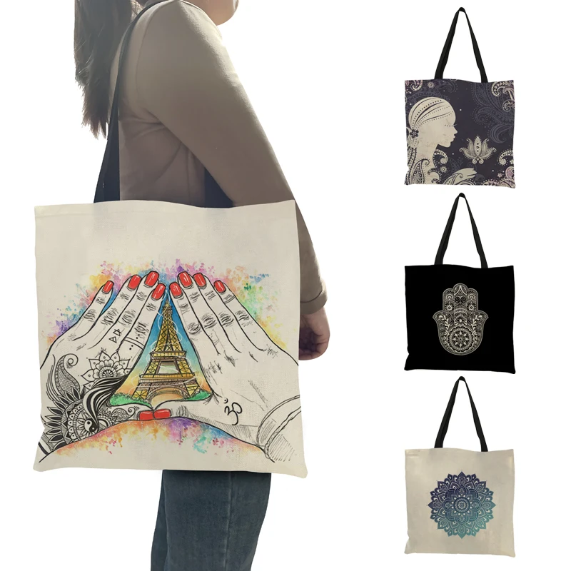 Fashion Branded Tote Bag Totem Peace Yin Yang Tai Ji Print Shoulder Bag Large Reusable Shopping Bag for Supermarket Groceries