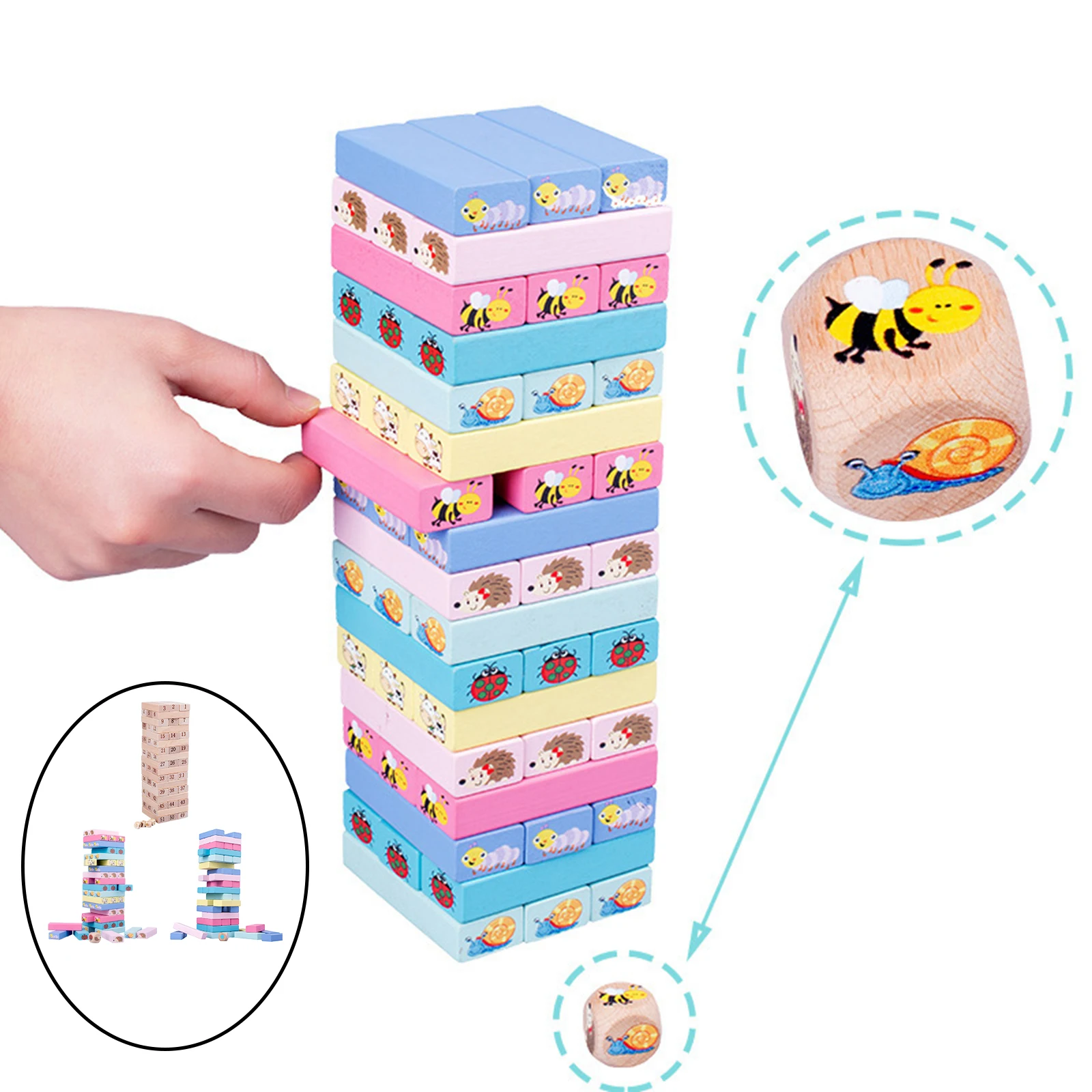 Wooden Cartoon Stacking Tower Blocks Kids Educational Learning Preschool Board Game Color Cognitive