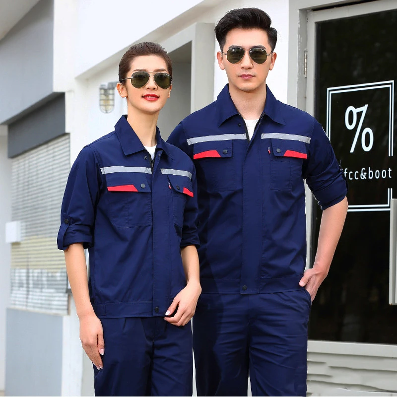 

Summer Reflective Work Clothes Set Anti-static Wear-resistant Breathable Uniforms Electric Workshop Mechanical Working Coveralls