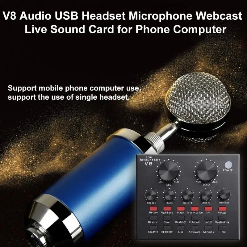 BM 8000 Condenser Wired Microphone Kit 3.5MM Recording Studio Mic With V8 Sound Card Pop Filter for KTV Karaoke Computer